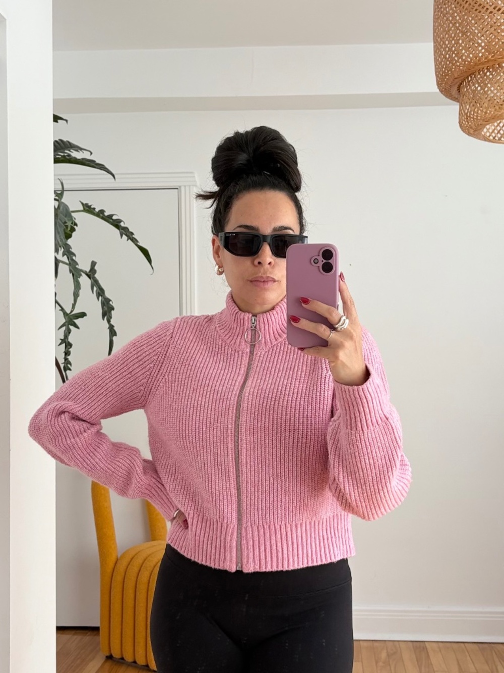 William rast pink zip up knit sweater